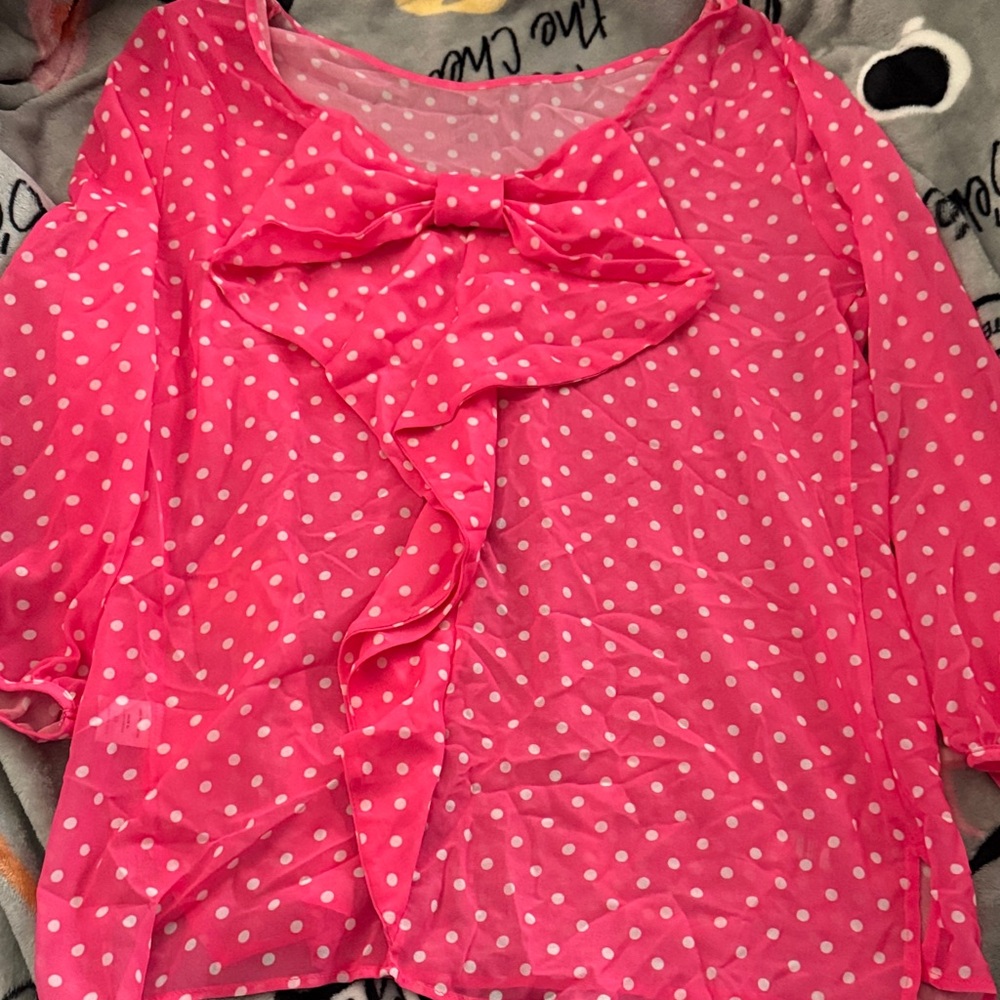 Sweet pea by New York & Company Pink Polka Dot Blouse